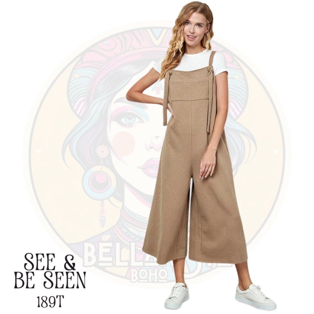 189T SEE & BE SEEN Tan Textured Cropped Wide Leg Jumper Overalls